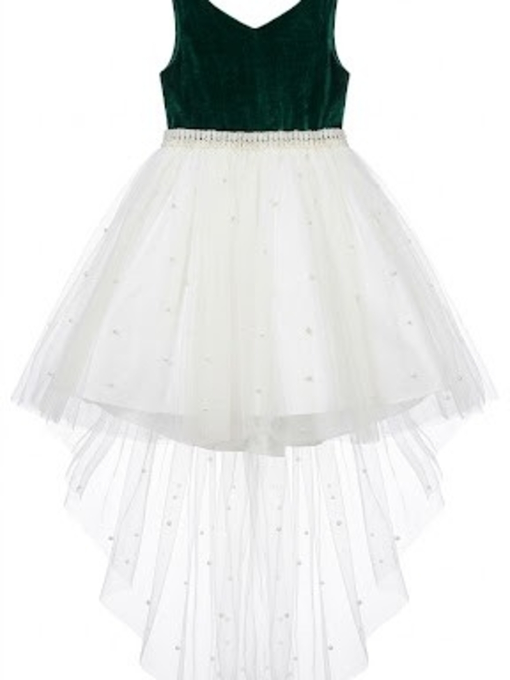 American Princess Emerald Velvet Bodice with White Tulle High-Low Skirt